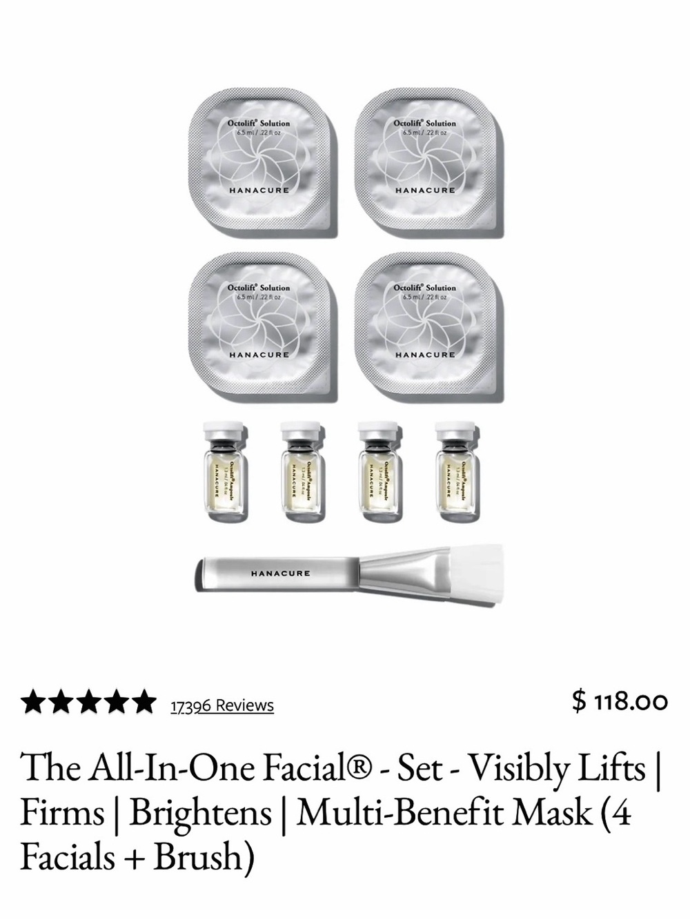 Hanacure/The All-In-One Facial Set/4 Facials + Brush/NIB! NEW! Arrived yesterday